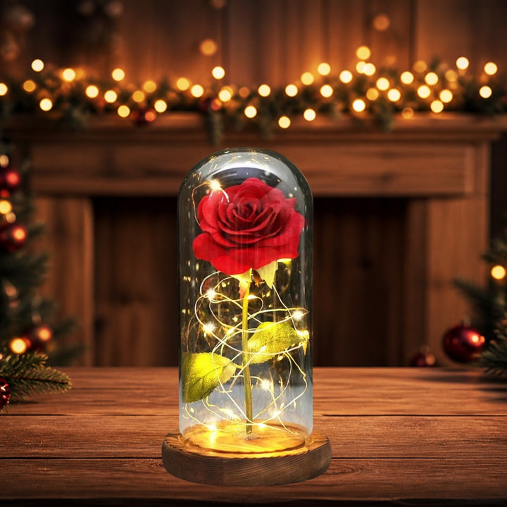 Rose Eternelle Sous Cloche & LED (Choix De Couleurs)