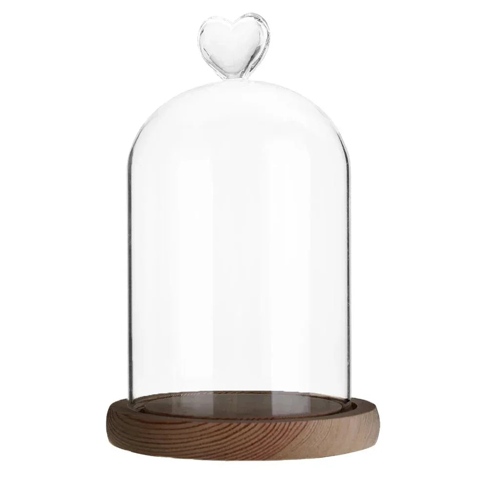 Dôme en Verre avec Base en Bois - Rose Eternelle La Boutique