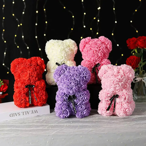 Ourson Artisanal en Roses Éternelles - 25cm - Rose Eternelle La Boutique