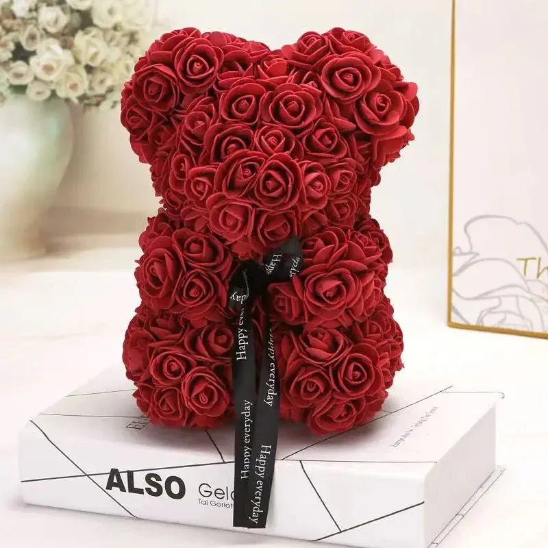 Ourson Artisanal en Roses Éternelles - 25cm - Rose Eternelle La Boutique