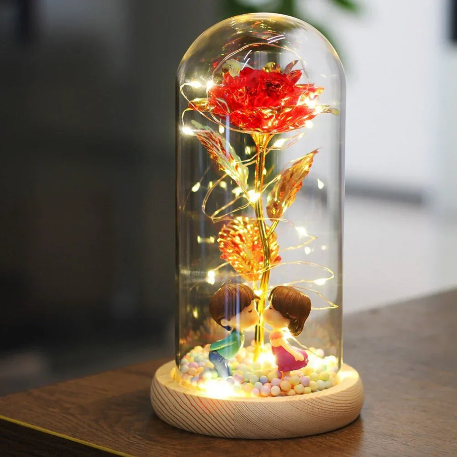 Rose Eternelle Sous Cloche Figurines Ours Or 24K - Rose Eternelle La Boutique