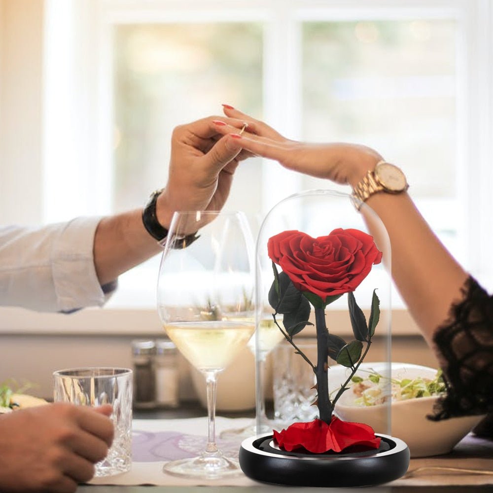 Eternal Rose in a Heart Under Glass Dome (Choice of Colour)