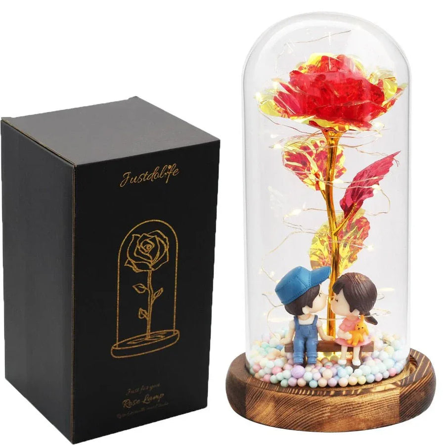 Rose Eternelle Sous Cloche Figurines Ours Or 24K - Rose Eternelle La Boutique