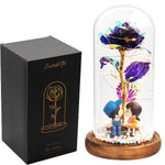 Rose Eternelle Sous Cloche Figurines Ours Or 24K