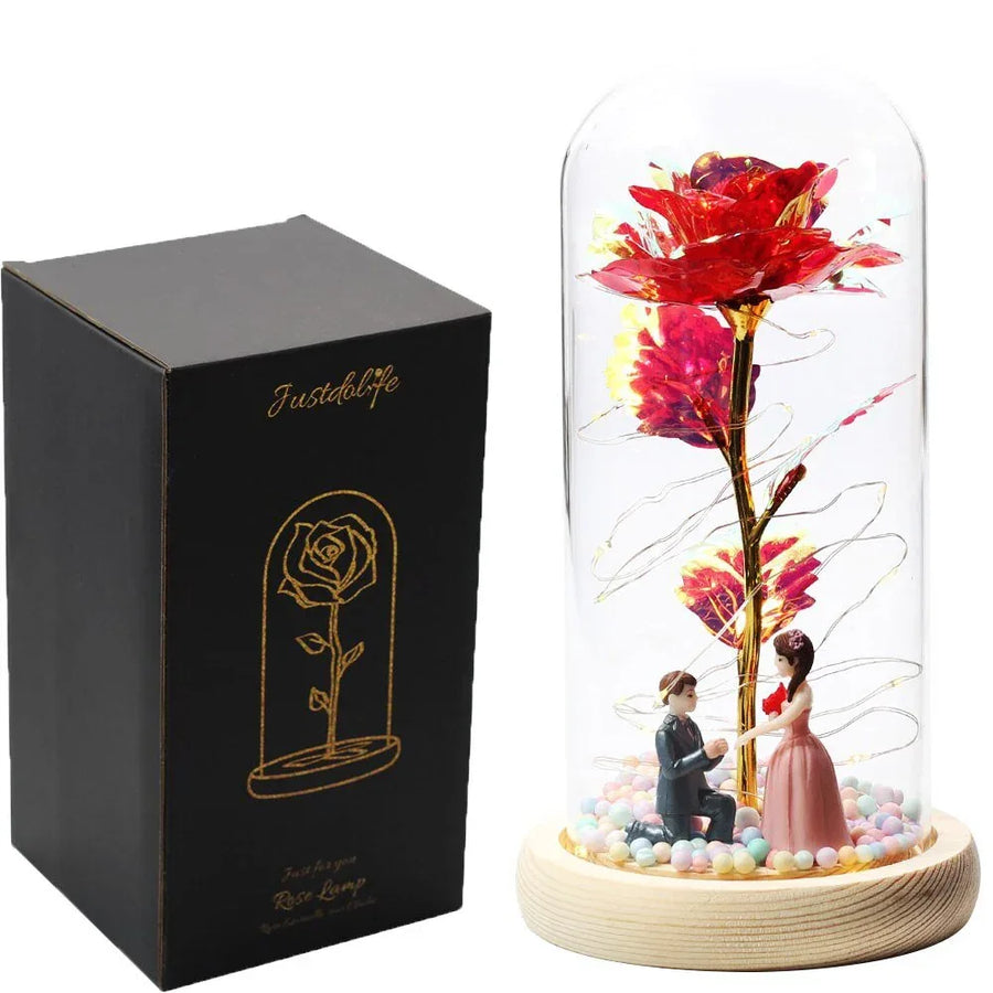 Rose Eternelle Sous Cloche Figurines Ours Or 24K - Rose Eternelle La Boutique