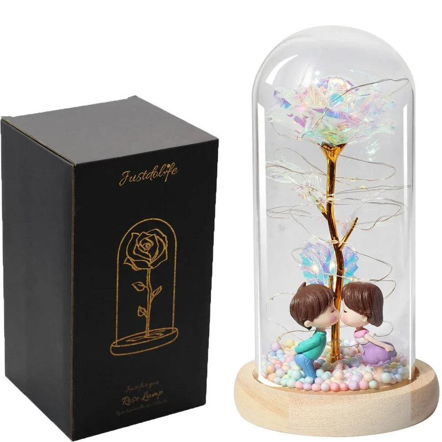Rose Eternelle Sous Cloche Figurines Ours Or 24K - Rose Eternelle La Boutique