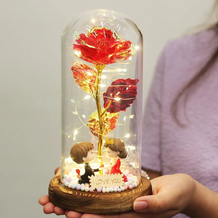 Rose Eternelle Sous Cloche Figurines Ours Or 24K - Rose Eternelle La Boutique