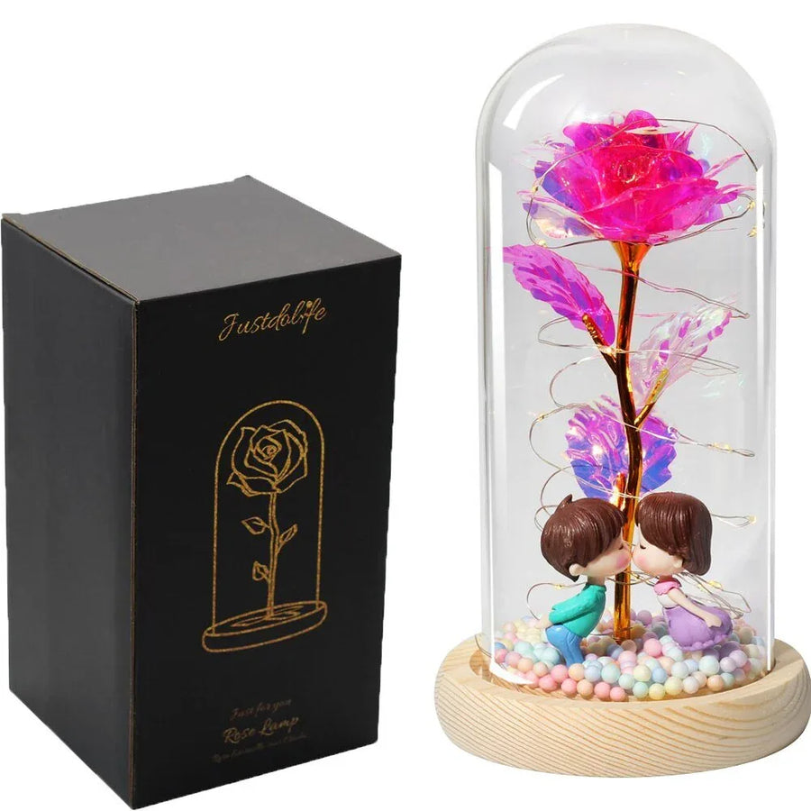 Rose Eternelle Sous Cloche Figurines Ours Or 24K - Rose Eternelle La Boutique