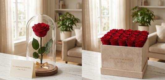 Rose éternelle sous cloche vs en boîte : comment choisir ?