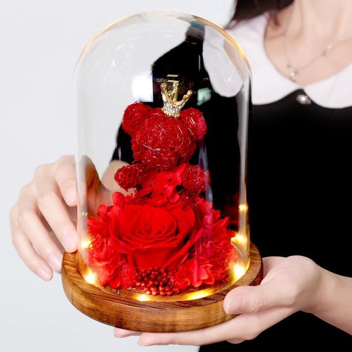 Ours En Roses Éternelles Xixi-home - 25 Cm Avec LED Et Carte - Cadeau Saint-Valentin/Fête Des Mères
