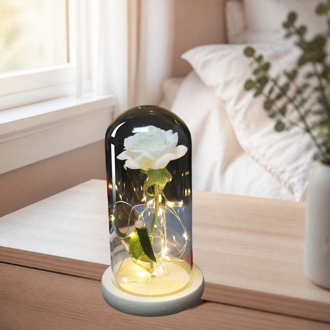 Rose Eternelle Sous Cloche & LED Blanche - ambiance - Rose Eternelle La Boutique