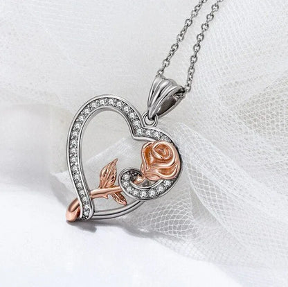 Collier en Argent 925 avec Cœur & Rose - Rose Eternelle La Boutique