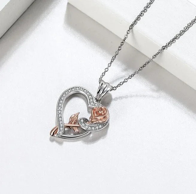 Collier en Argent 925 avec Cœur & Rose - Rose Eternelle La Boutique