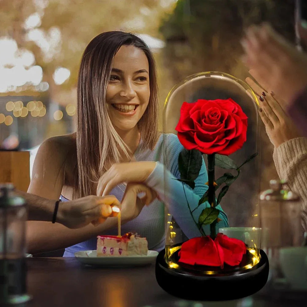 Fohil Rose Eternelle sous Cloche?Cadeau Belle Mere,Fleur Eternelle Lumière LED Fohil Rose Eternelle sous Cloche?Cadeau Belle Mere,Fleur Eternelle Lumière LED