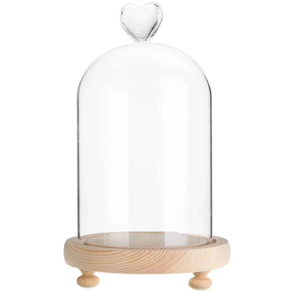 Dôme en Verre avec Base en Bois - Rose Eternelle La Boutique