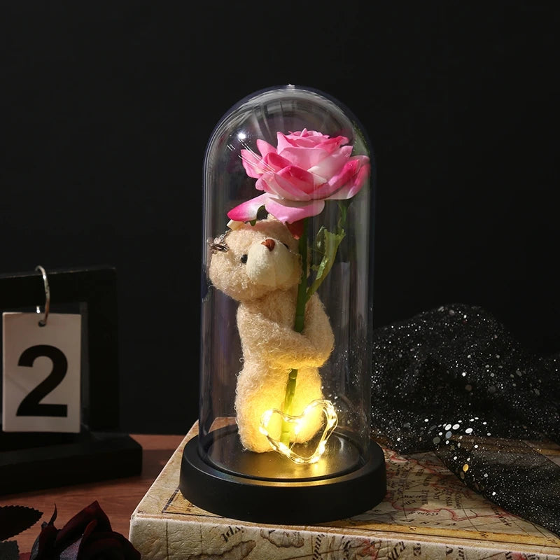 Rose éternelle sous cloche LED lumineuse - vue 25