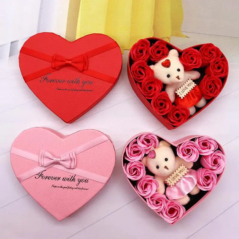 Coffret rose de savon avec ourson cadeau femme - vue 2