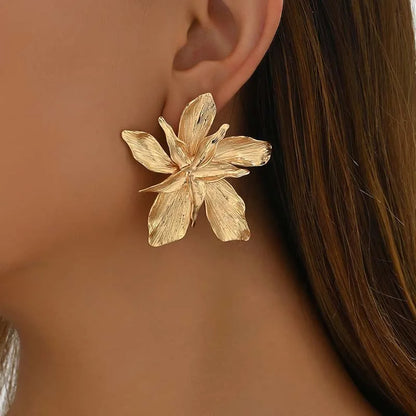Boucles d'oreilles fleur dorées vintage bijou femme - vue 2