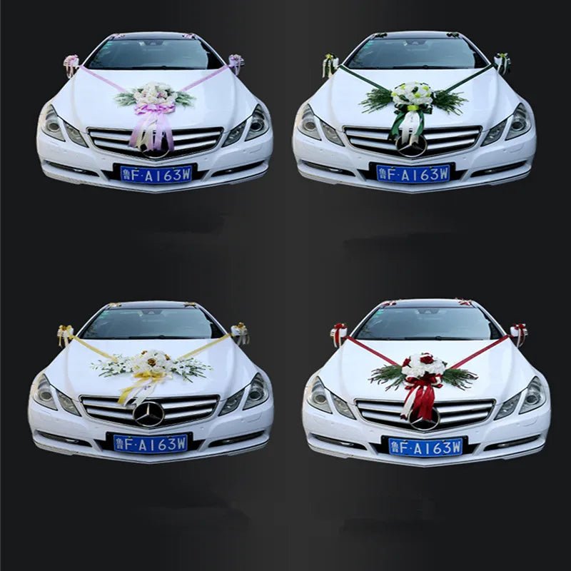 Décoration Florale Voiture de Mariage – Roses & Pivoines en Soie