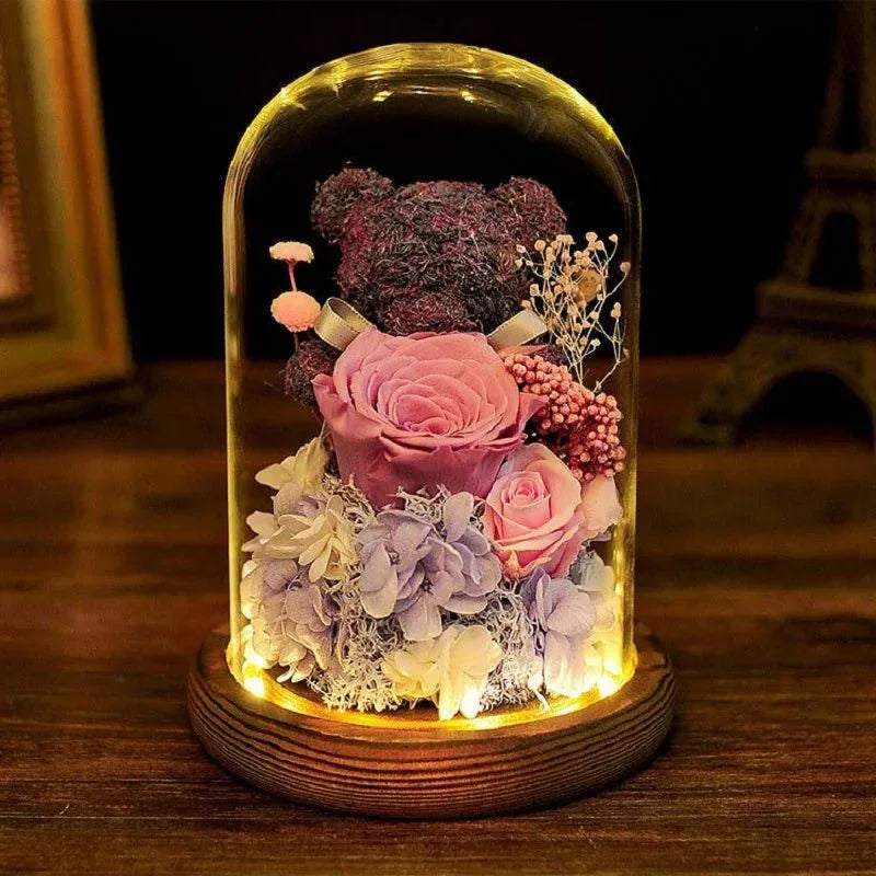 Coffret Cadeau Lumineux | Rose Éternelle & Ourson - Rose Eternelle La Boutique