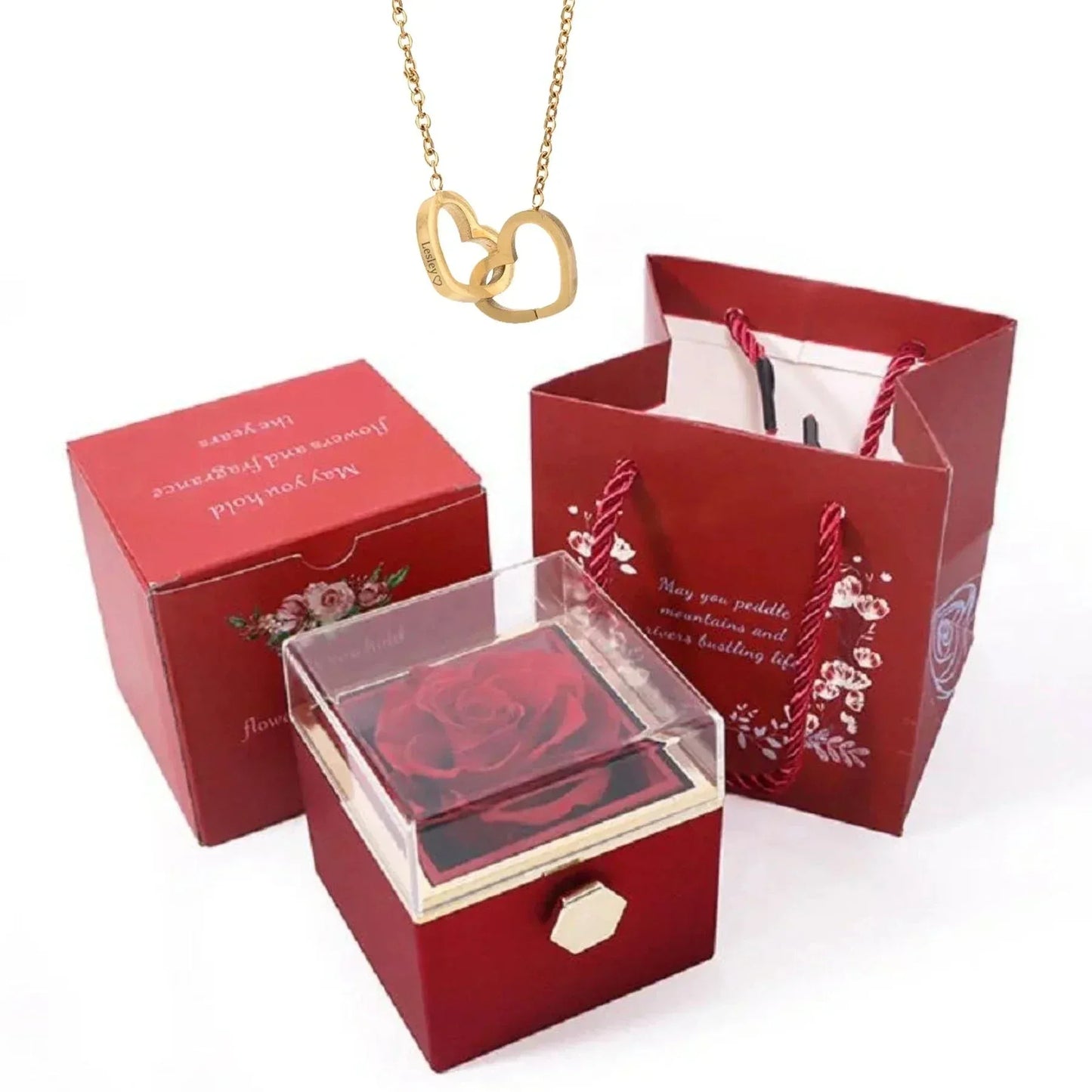 Coffret a offrir avec rose et collier - Rose Eternelle La Boutique