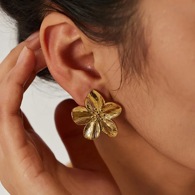 Boucles d'oreilles fleur dorées vintage bijou femme - vue 10