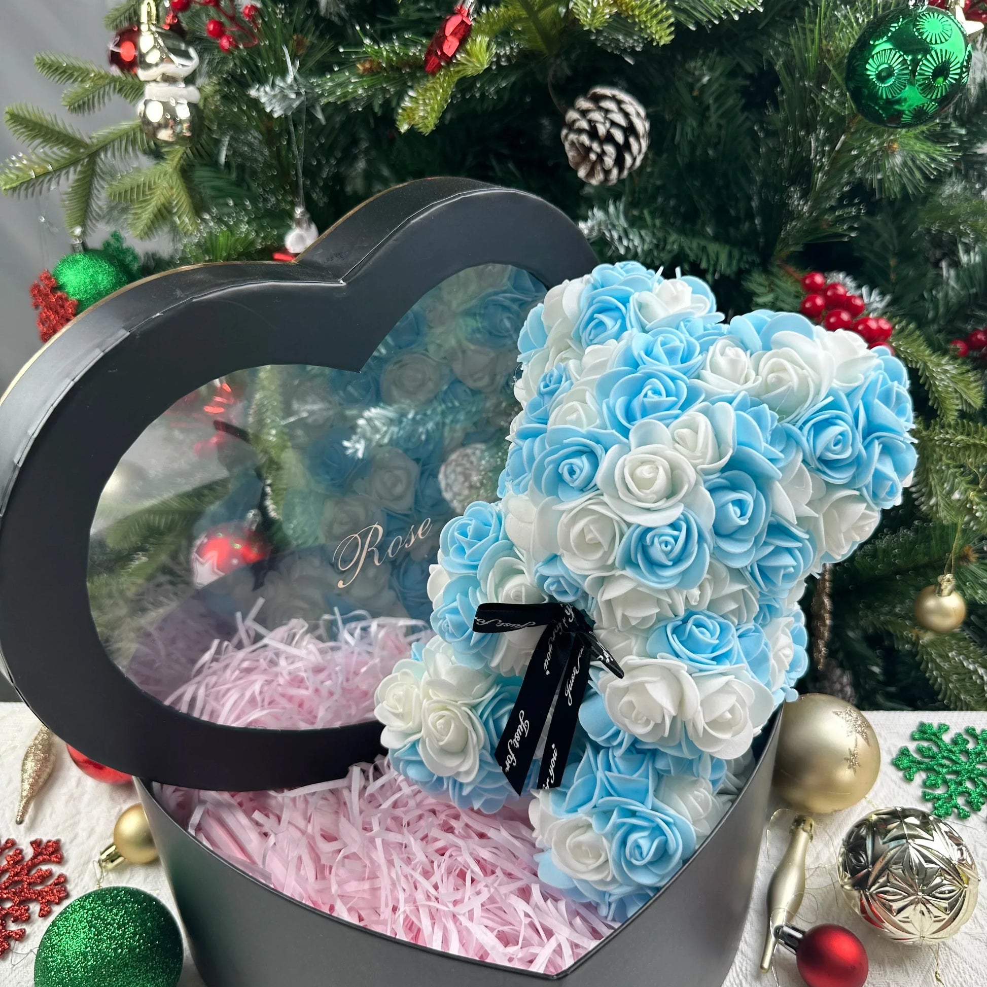Ourson Artisanal en Roses Éternelles - 25cm - Rose Eternelle La Boutique