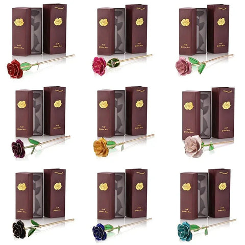 Rose Éternelle Plaqué Or 24K - Fleur Immortelle Pour Cadeau Anniversaire Saint Valentin
