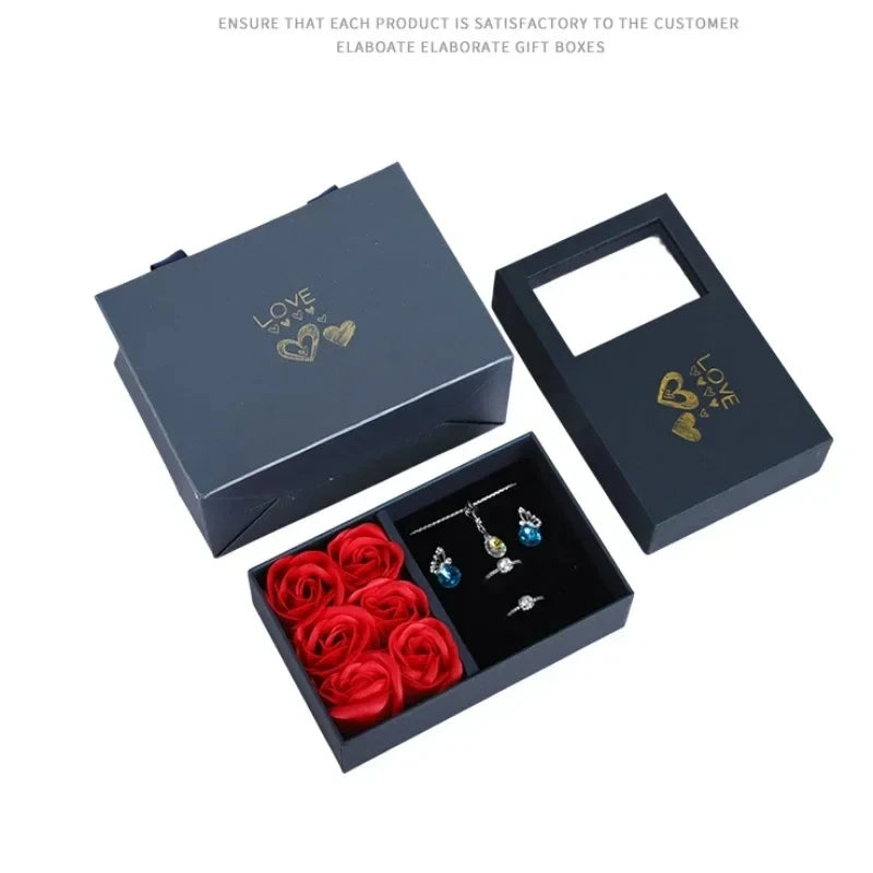 Coffret bijoux 6 roses éternelles écrin bague bracelet - vue 6