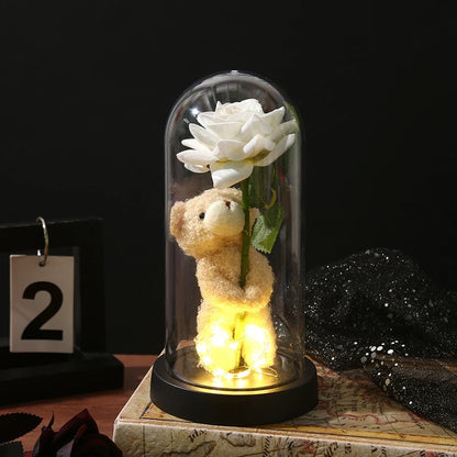 Rose éternelle sous cloche LED lumineuse - vue 35