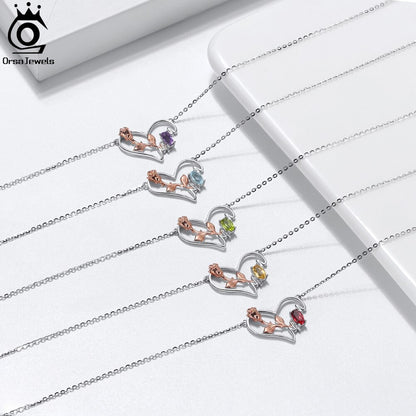 Herz- und Rosen-Halskette mit Anhänger und natürlichem Edelstein