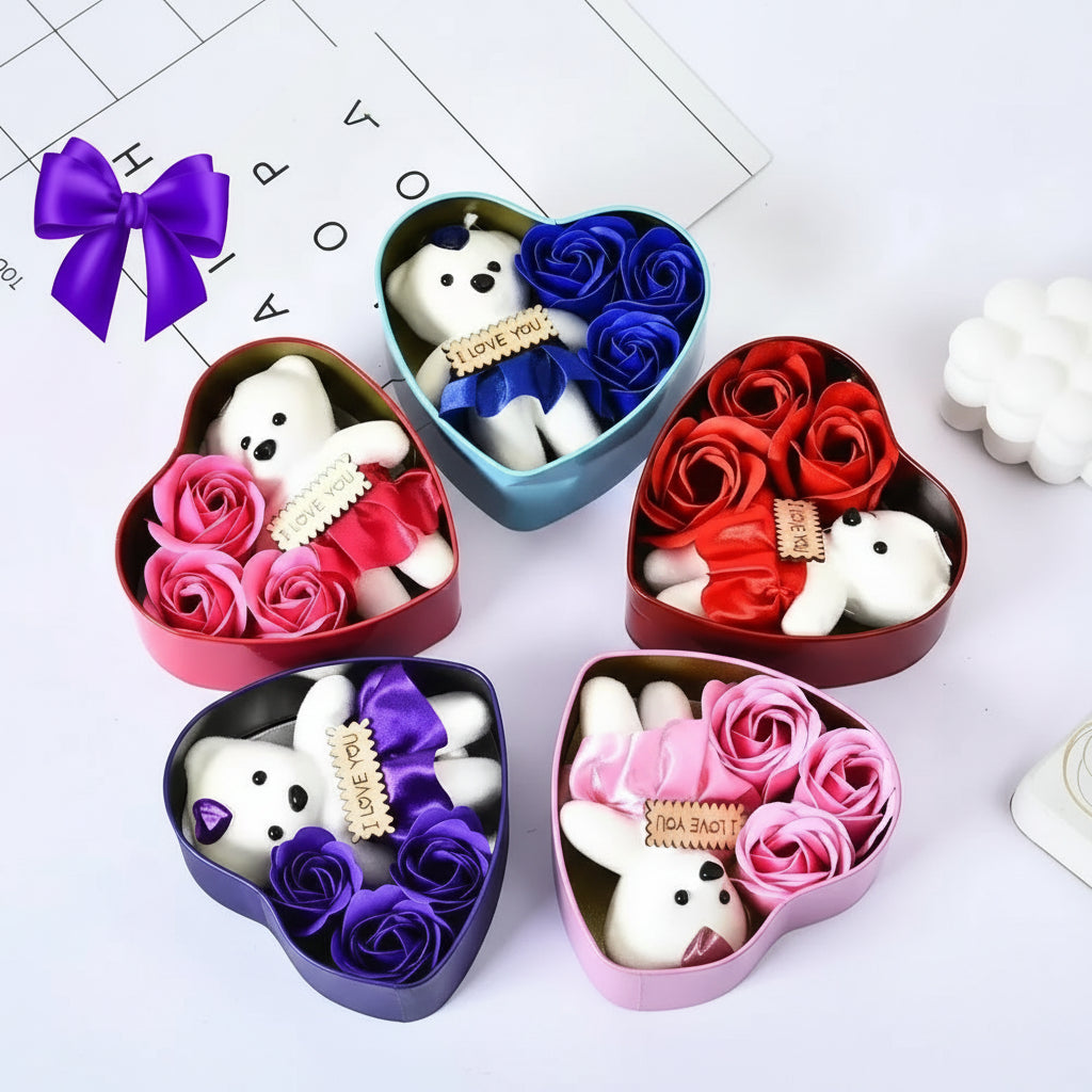 Coffret ours en roses éternelles cadeau romantique