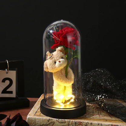 Rose éternelle sous cloche LED lumineuse - vue 31
