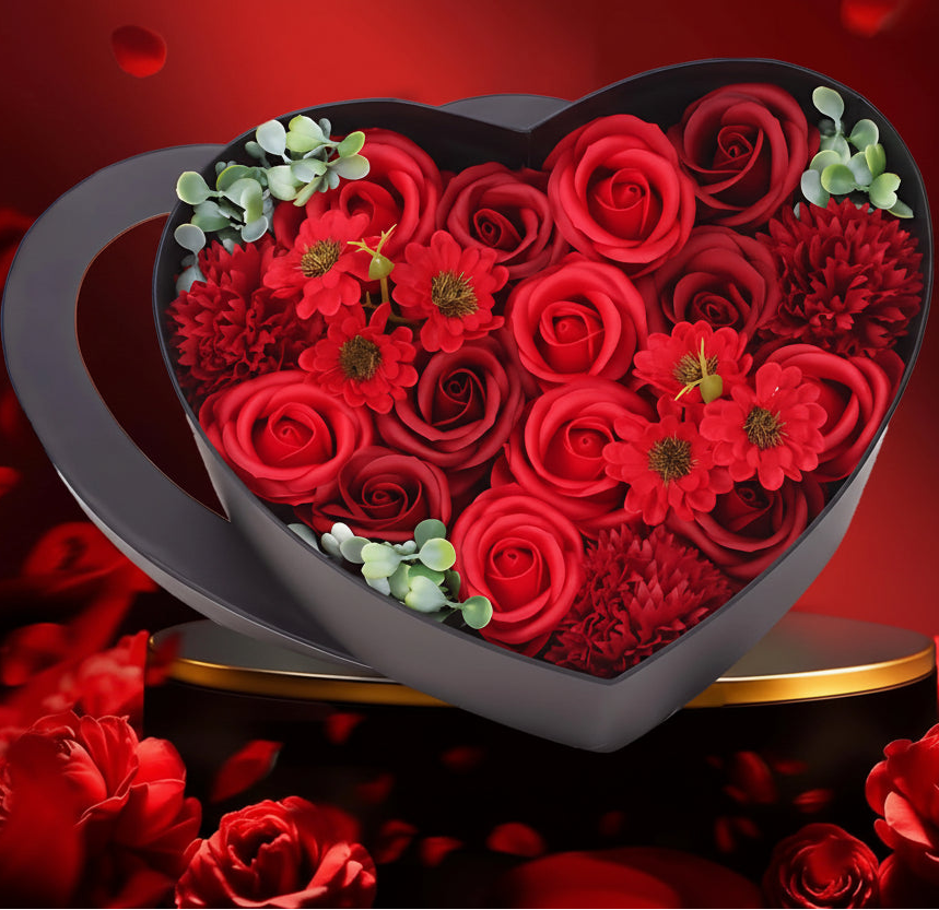 Coffret cœur roses éternelles décoration mariage