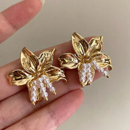 Boucles d'oreilles fleur dorées vintage bijou femme - vue 9