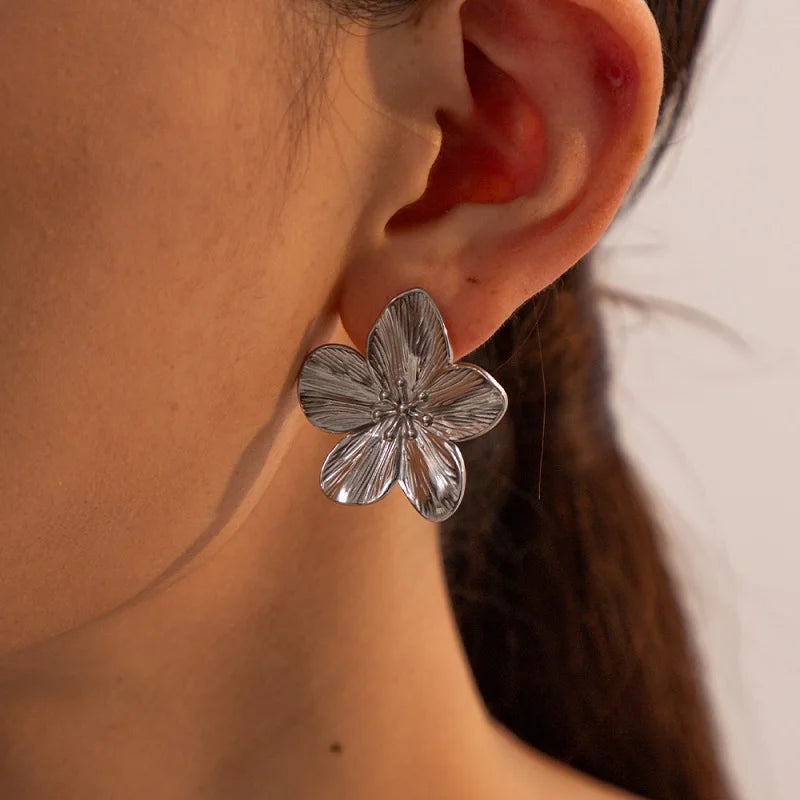 Boucles d'oreilles fleur dorées vintage bijou femme - vue 7