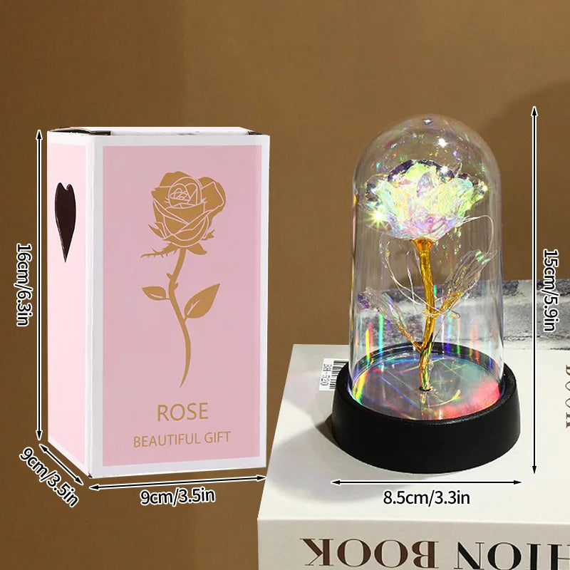 Rose éternelle sous cloche LED lumineuse - vue 7