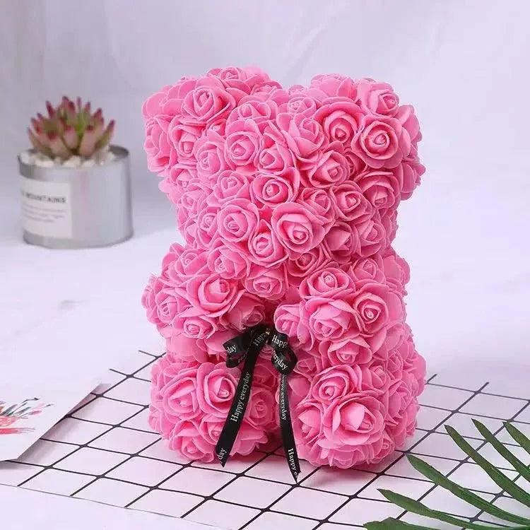 Ourson Artisanal en Roses Éternelles - 25cm - Rose Eternelle La Boutique