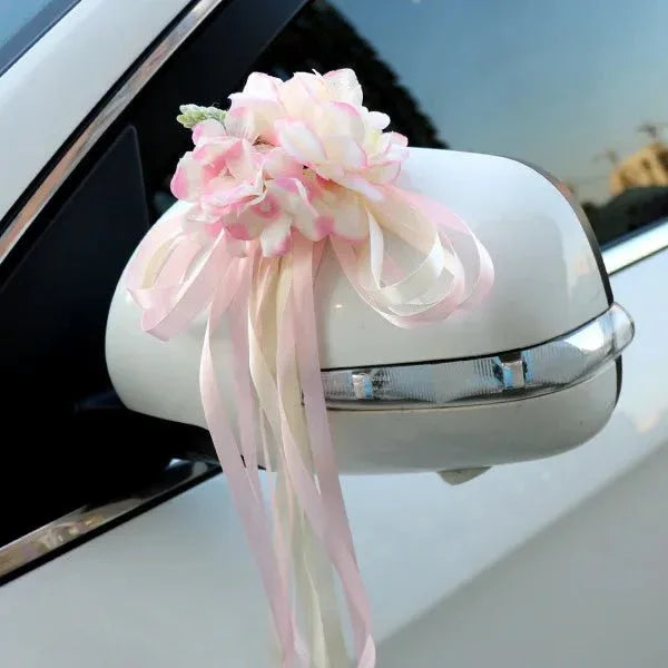 Décoration Florale Voiture de Mariage – Roses & Pivoines en Soie - Rose Eternelle La Boutique