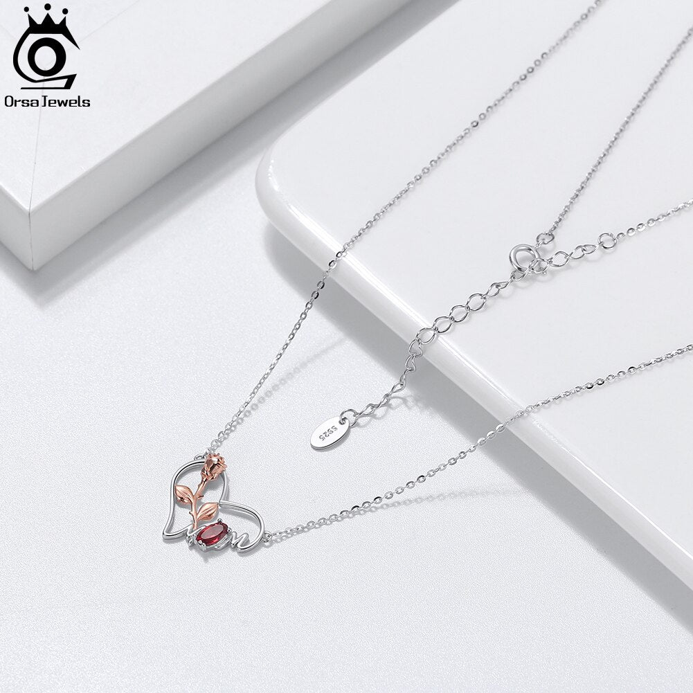 Herz- und Rosen-Halskette mit Anhänger und natürlichem Edelstein