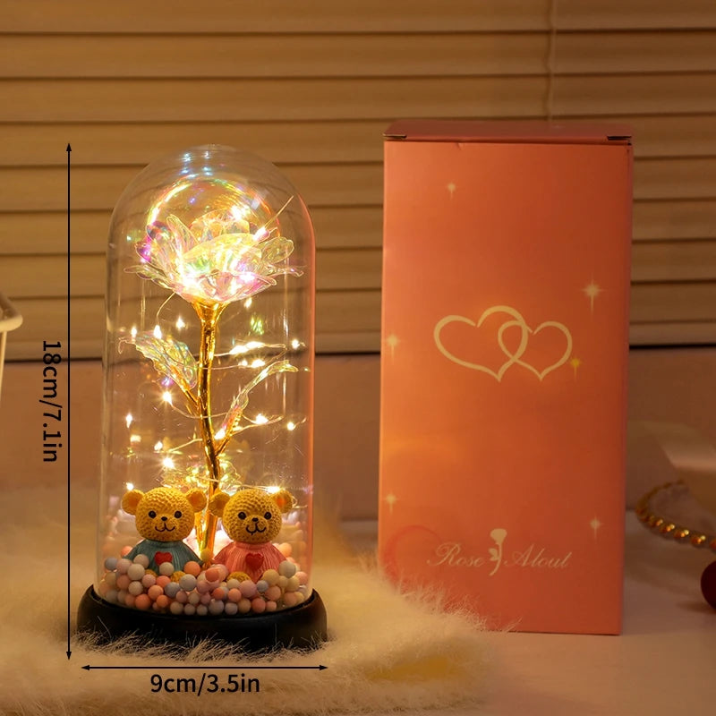 Rose éternelle sous cloche LED lumineuse - vue 9