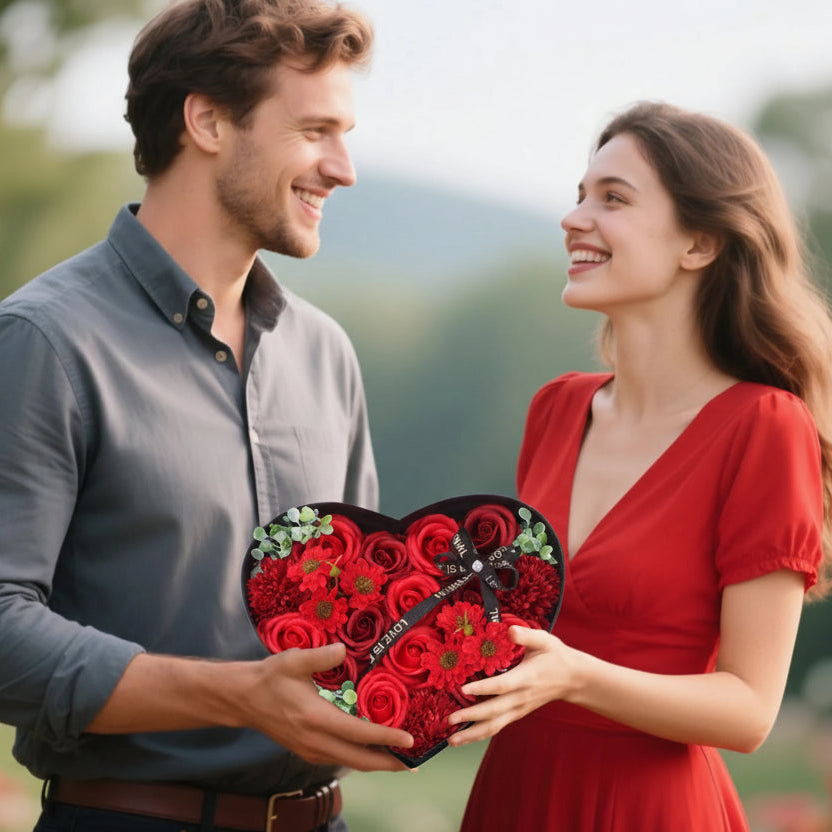 Coffret cœur roses éternelles décoration mariage - vue 3