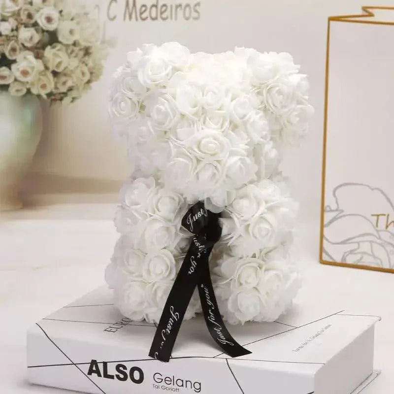 Ourson Artisanal en Roses Éternelles - 25cm - Rose Eternelle La Boutique