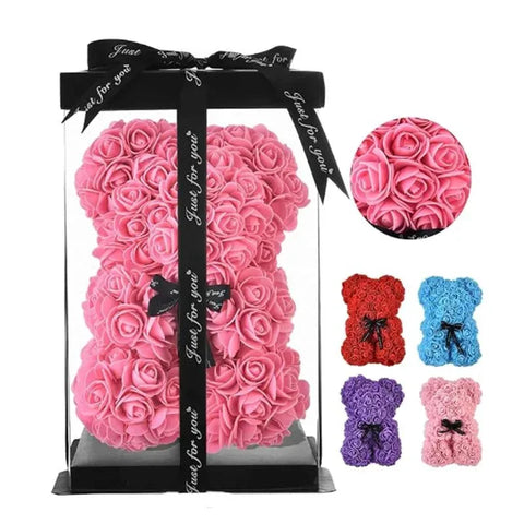 Ourson Artisanal en Roses Éternelles - 25cm - Rose Eternelle La Boutique