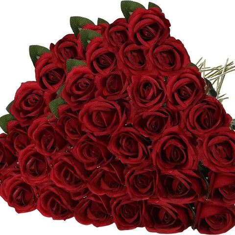 Lot de 50 Roses Velours "Real Touch"