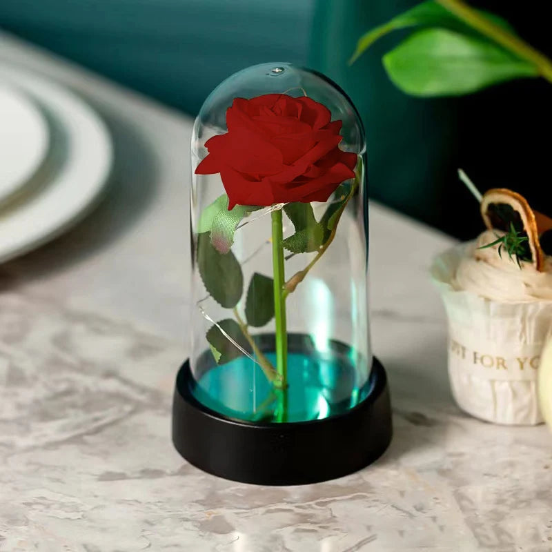 Rose éternelle sous cloche LED lumineuse - vue 6