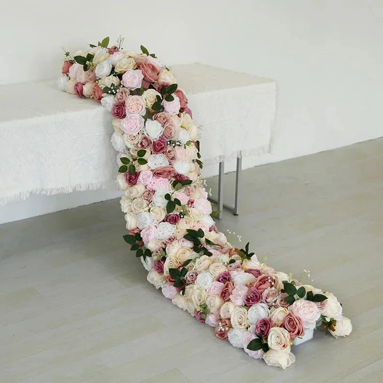 Chemin de Table Floral en Soie – Décoration Mariage & Centre de Table - Rose Eternelle La Boutique