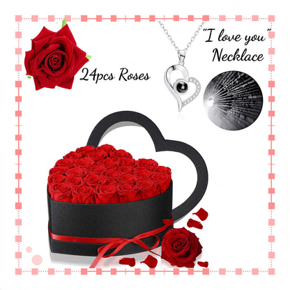 Coffret cœur 24 roses éternelles avec collier je t'aime 100 langues - vue 9