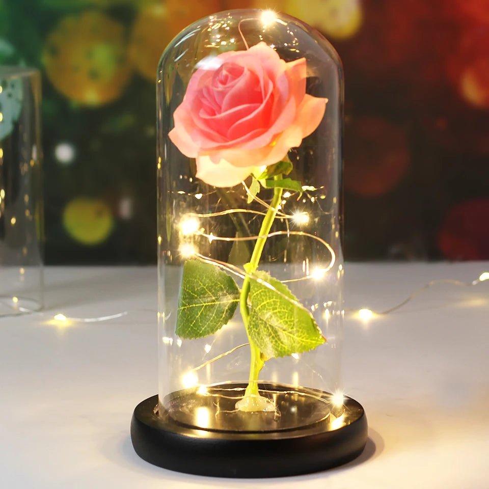 Ewige Rose unter Glaskuppel & LED (Farbauswahl)