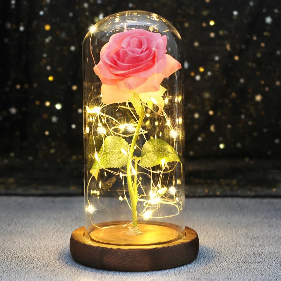 Ewige Rose unter Glaskuppel & LED (Farbauswahl)
